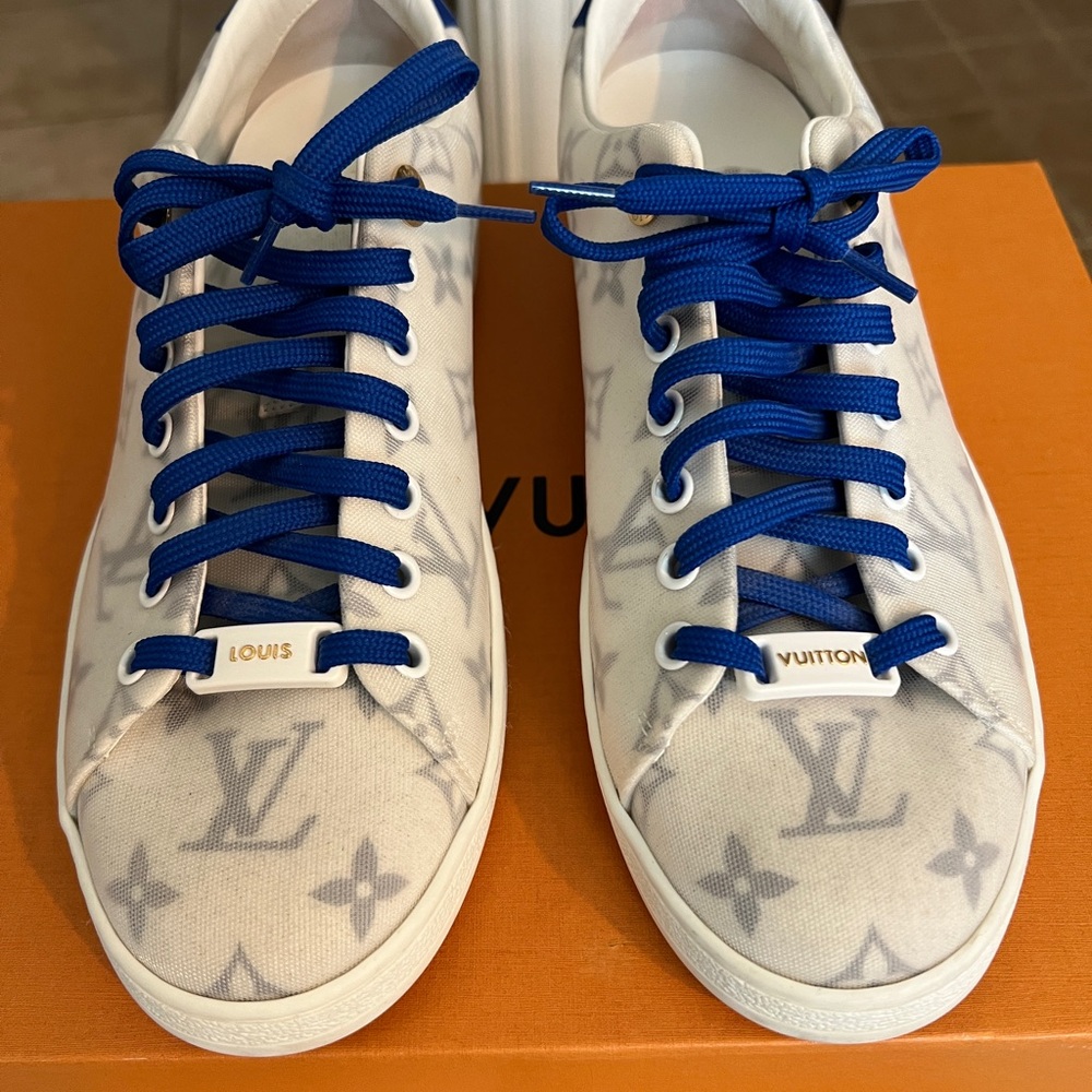 Louis Vuitton Monogram Canvas Sneakers in White and Blue